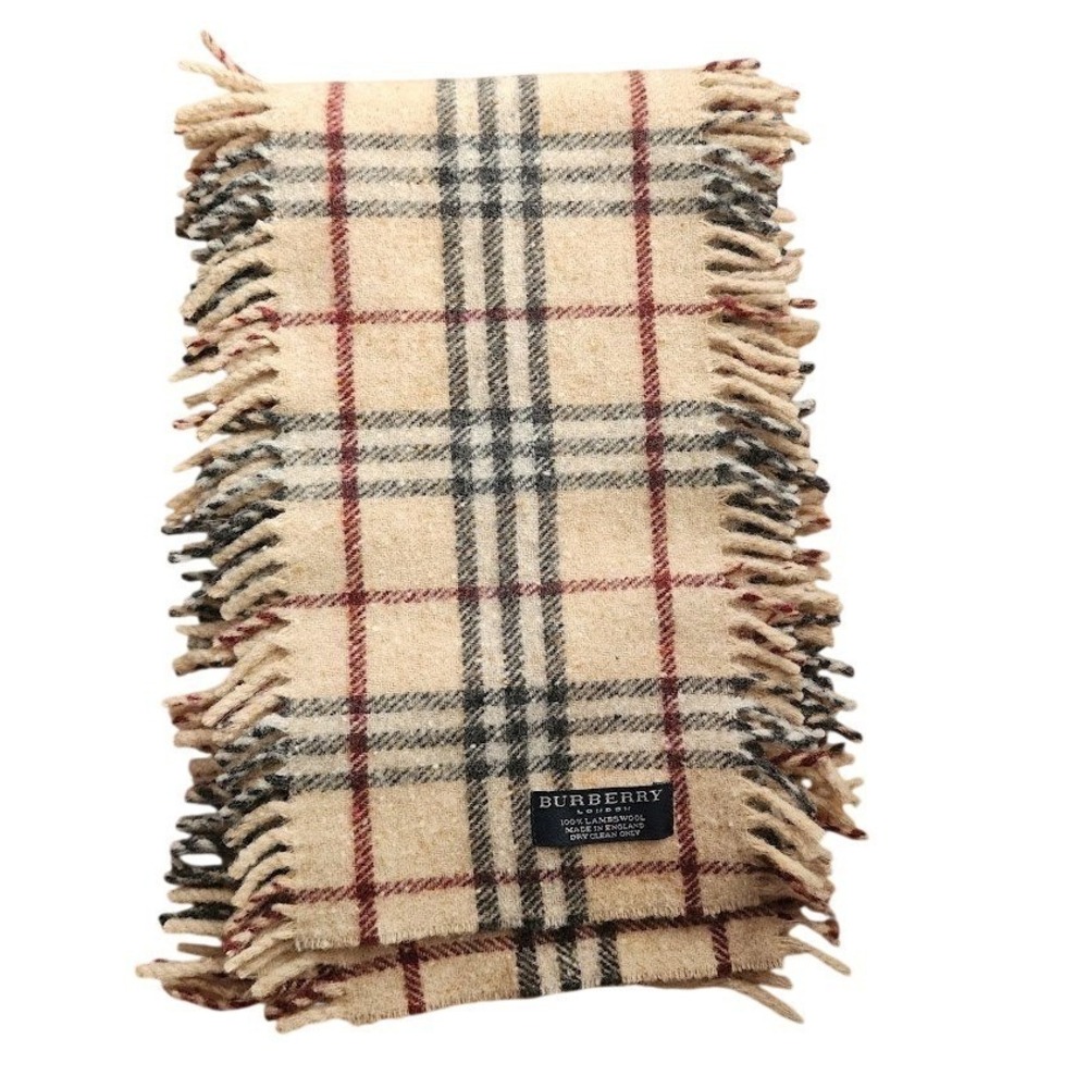 BURBERRY London Nova Check Fringe Lambswool Scarf Made in England Vintage‎ 104x7